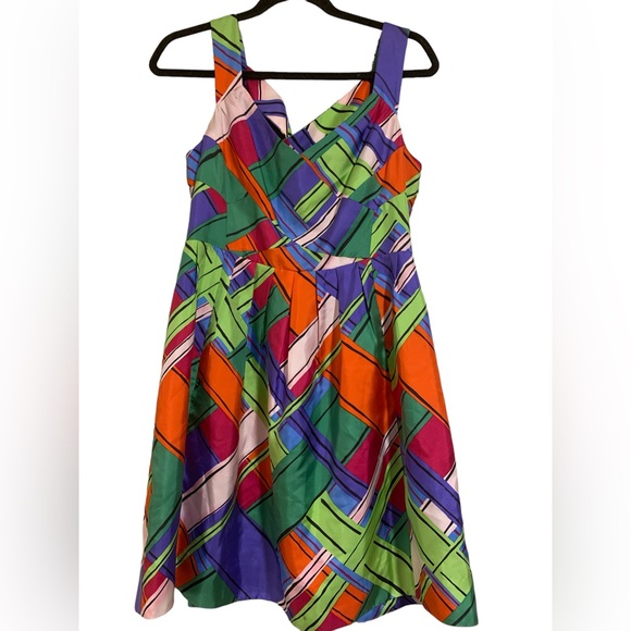Anthropologie Leifsdottir Anthro Calliope Bright Abstract Plaid 100% Silk Dress - Picture 1 of 9
